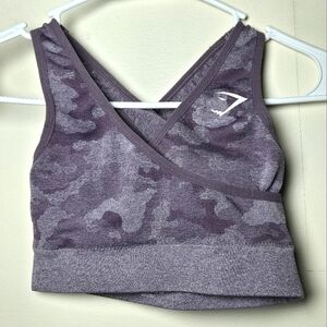 Gymshark Cross Back Purple Camo Sports Bra, Size Small